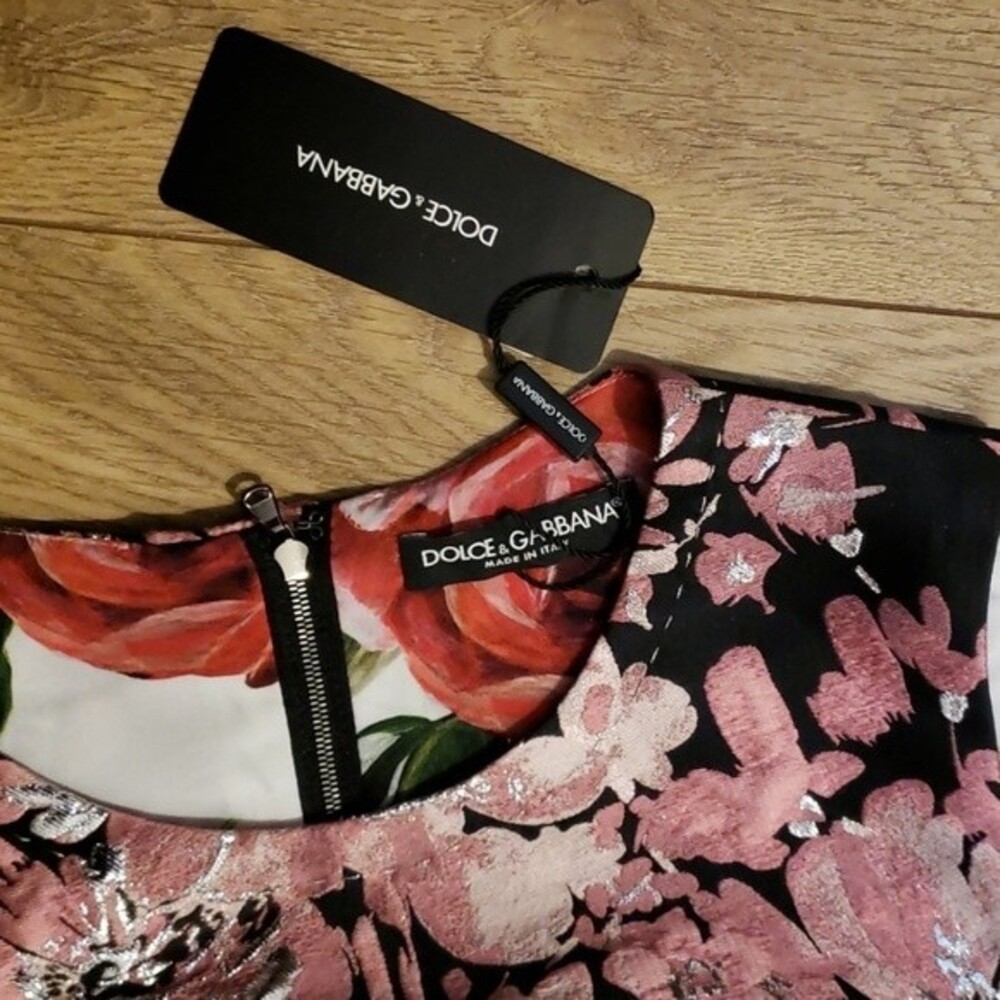 Dolce and Gabbana Black Pink Silver Floral Chic Feminine Designer Dress Size 42 - Picture 2 of 4